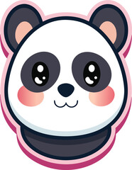 cute panda face sticker vector on transparent.