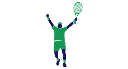 Dynamic Tennis Player Silhouette Celebrating Victory with Racket Raised High for Sports Marketing and Tournament Promotion Materials