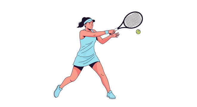 Energetic tennis player illustration for sports promotions, fitness campaigns, and athletic training resources, designed for use in health and wellness materials.