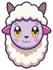 cute sheep face sticker vector on transparent.