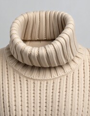 Close-up of a cream-colored turtleneck sweater