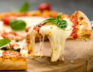 Close-up of a delicious pizza slice