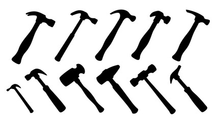 Set of hammer silhouettes vector