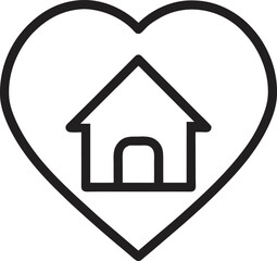 heart shaped house outline symbol for safe habitat.