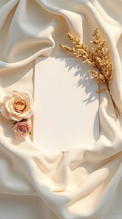 Elegant Cream and Pink Roses with Dried Wheat on Soft Satin Fabric for Wedding or Spa Decor