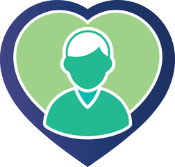 old person silhouette inside heart outline icon.