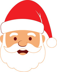 Cartoon illustration of Santa Claus's head with a red hat, white beard, and open mouth, depicting a cheerful expression.