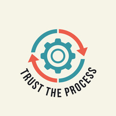 Trust the process logo with gear and arrows.