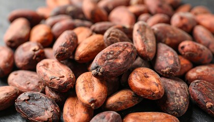 Dried cacao beans close-up