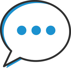A white speech bubble with a black and blue outline containing three blue dots, symbolizing a message or conversation in progress.
