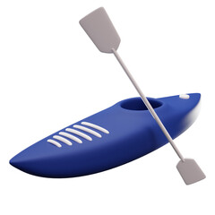 Isolated Blue Kayak and Paddle on Black Transparent Background for Water Sport Recreation