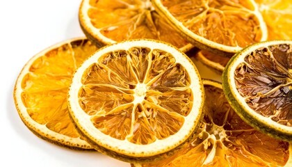 Dried citrus slices, layered, close-up