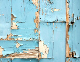 Peeling light blue paint on wood