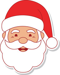A cheerful cartoon illustration of Santa Claus with a red hat and white beard.