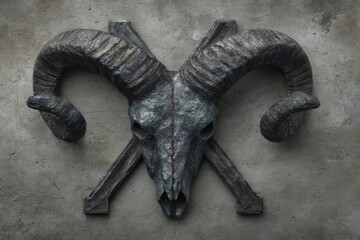 Detailed Ram Skull Wall Art with Rustic Texture and Shadows