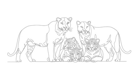 Line Art of Tiger Family A Graceful and Minimalist Wildlife Portrait