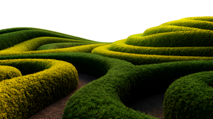 Rolling sculpted hedges, isolated on transparent background