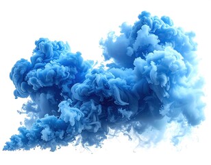 Abstract swirling blue ink cloud against white