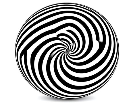 Black and white spiral sphere, radiating inwards to a central point