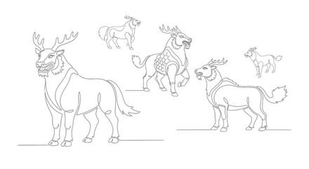 Fantastic Beasts Line Art Mythical Creatures Illustration for Creative Designs