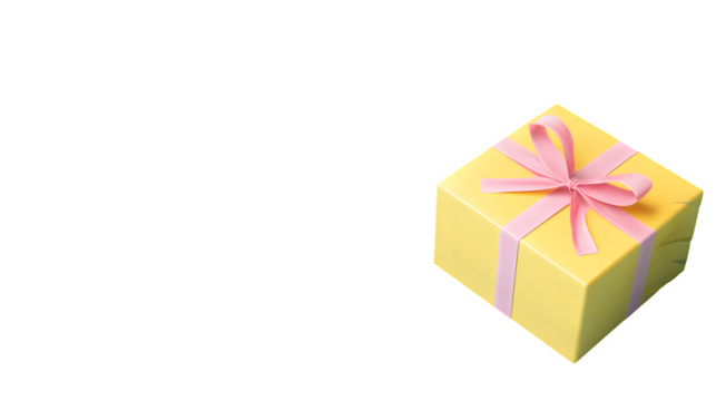 Yellow gift box with pink ribbon, isolated on transparent background - Powered by Adobe