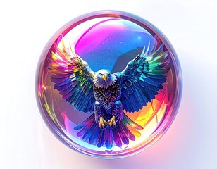 Colorful eagle in a vibrant, iridescent sphere