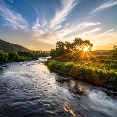 River sunset landscape