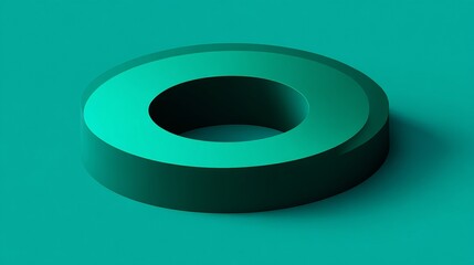 Isometric 3D render of a minimalist teal green geometric ring shape on a solid background