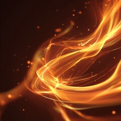 Abstract Glowing Fiery Orange and Yellow Light Waves with Scattered Bokeh Particles