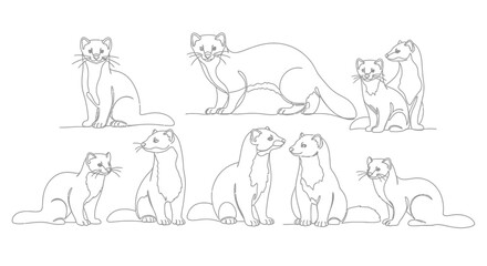 Playful Ferrets Captured in Action, Sketch Illustration, Animal Kingdom, Creative Artwork, Whimsical Environment, Artistic Viewpoint