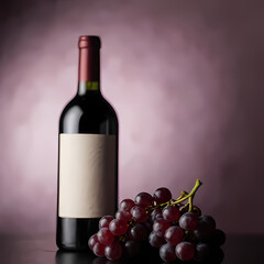 Obraz premium A wine bottle and grapes in soft focus.