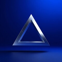 3D Rendered Silver Metallic Triangle Symbol Floating on a Blue Gradient Background