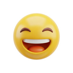 Fototapeta premium 3d rendered yellow emoji face laughing with eyes closed isolated on transparent background