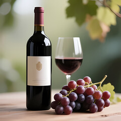 Obraz premium A wine bottle and grapes in soft focus.