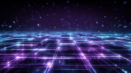 Obraz premium Abstract digital network background with glowing blue and purple lines, futuristic grid representing data flow, internet connectivity, and artificial intelligence technology.