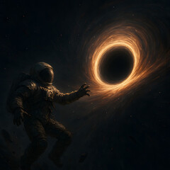 Fototapeta premium Astronaut Trapped Near Black Hole in Deep Space