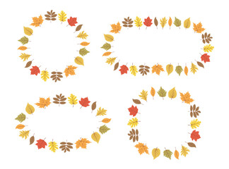Cute autumn leaves round frame set. Fall leaf border collection