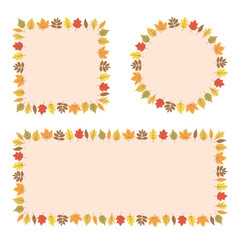 Autumn leaves frames template. Fall season border set with cute leaf