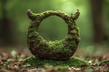 Fototapeta premium Moss-Covered Ring with Horns Surrounded by Forest Atmosphere