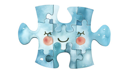 watercolor painting kawaii cute puzzle piece