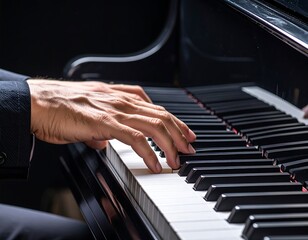 Obraz premium Close-up of a hand playing piano keys