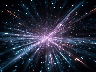 Fototapeta premium Abstract Light Rays Bursting with Glowing Particles Representing Digital Data and Futuristic Technology