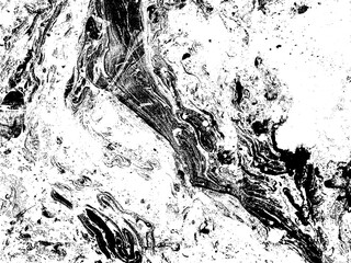Marble background. Different shades of gray, black and white. Many details. Chaotic spots. Large white spot on right side. Monochrome. Abstraction. Various textures.