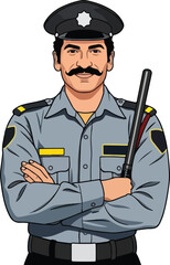 An Indian security guard with a stick vector illustration