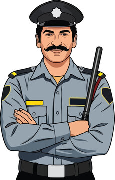 An Indian security guard with a stick vector illustration