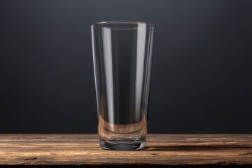 Empty tall glass on a wooden surface.