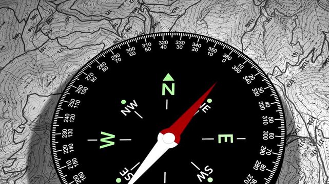 Close-up of navigational compass on map. Compass, map, direction. black compass with white nautical map background. nautical navigation tools. animation Modern Minimalist Compass Background.