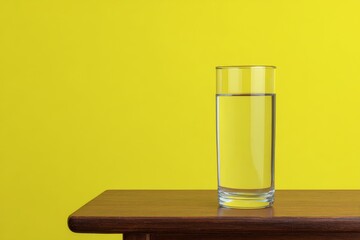 Clear glass of water on a wooden surface.