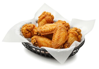 Crispy fried chicken wings in a basket ready for serving
