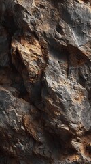 Close-up of rugged natural rock texture featuring dark grey and warm earthy brown tones with intricate details and rough surface for backgrounds.